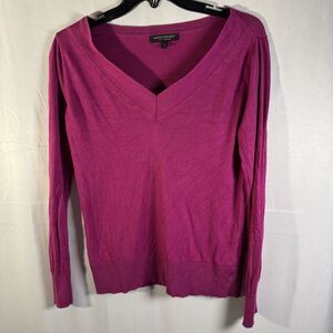 Banana Republic Cashmere Silk Sweater Small Fuchsia Pink V-Neck Soft Luxury